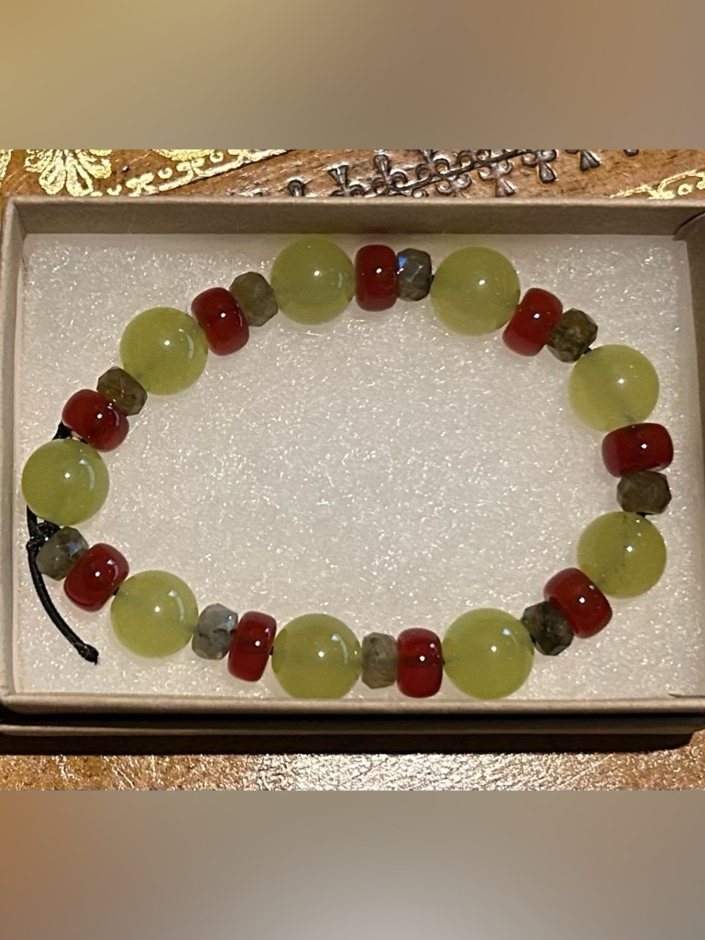 Yellow & Red Beaded Stretch Bracelet